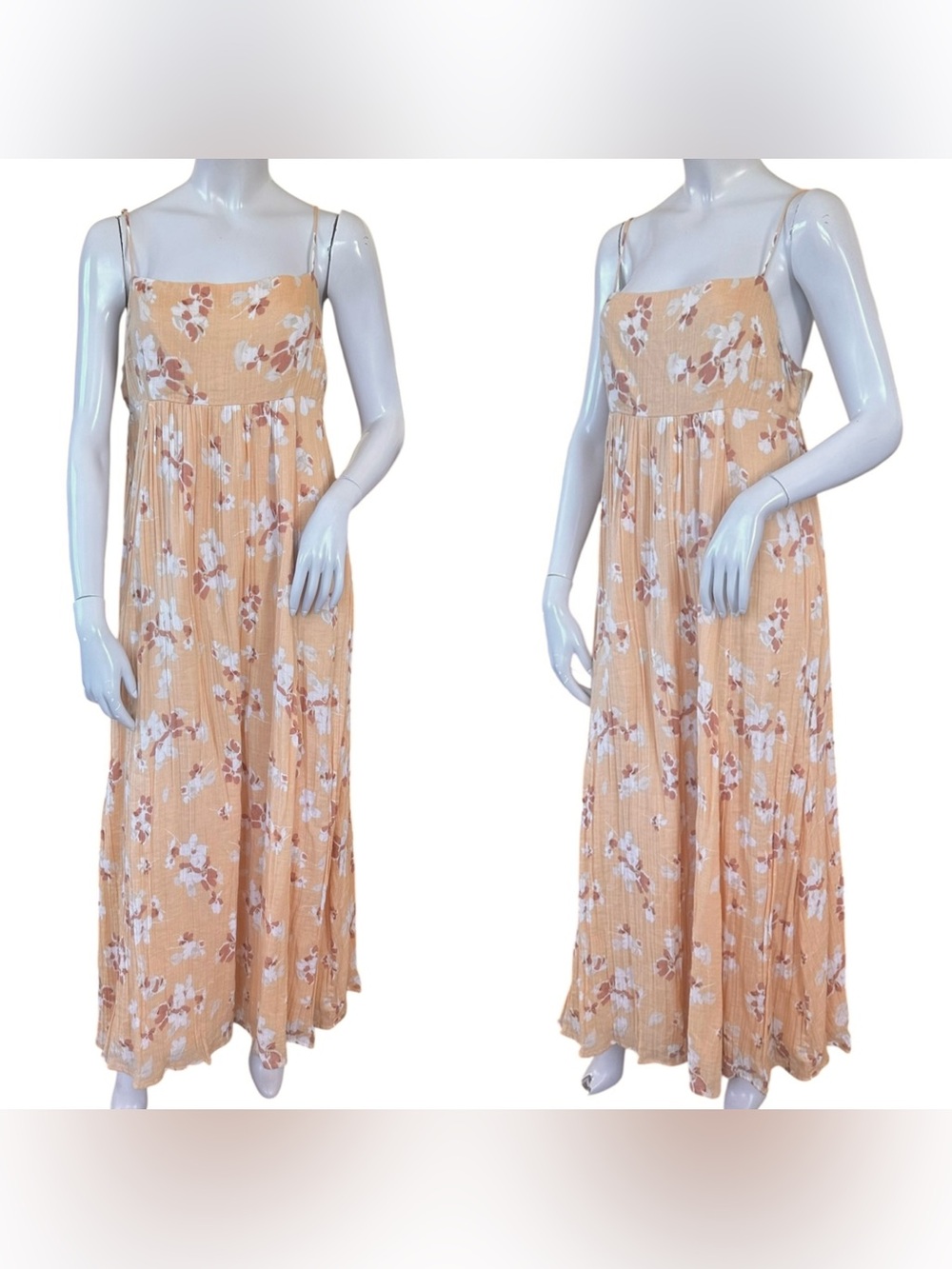 Abercrombie & Fitch Tan Orange Muslin Cotton Floral Sleeveless Maxi Dress Large